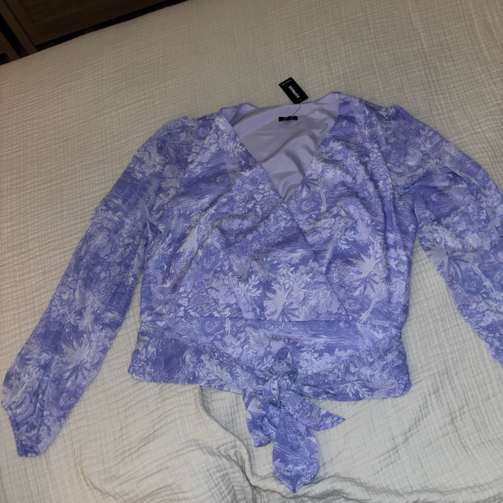 Express Purple and Blue Wrap Tie Front Blouse